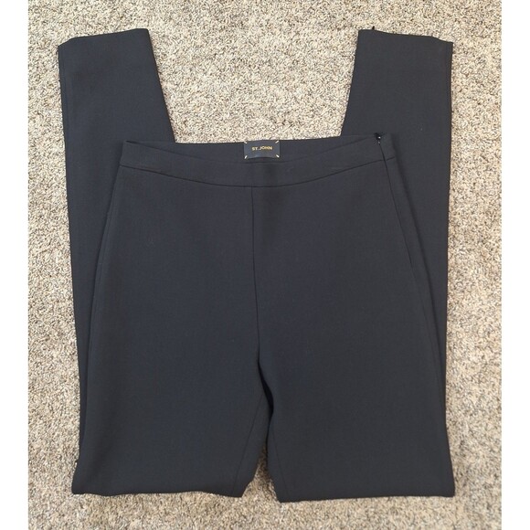 St. John Pants Womens 2 High Waist Seamed Split Ankle Black Office Career Size 6 - Picture 1 of 6